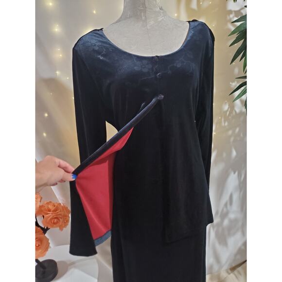 Carole Little Vtg 90s Floral Velvet Cape Maxi Dress Sz 16 Black Red Witchy Goth - Picture 6 of 15